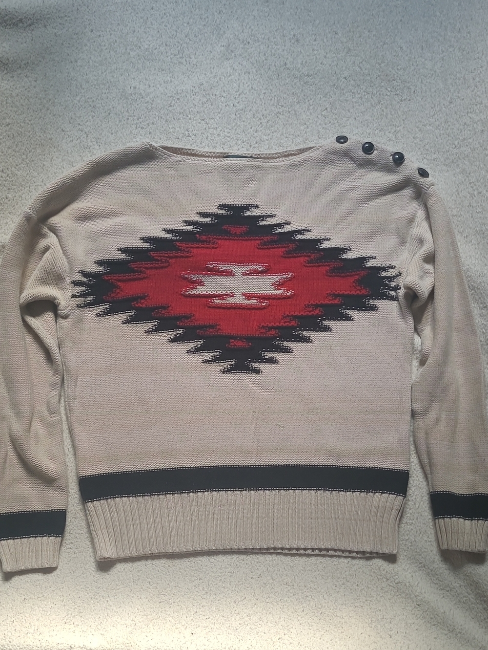 Ralph Lauren Cream Sweater with Red & Black Aztec Motif